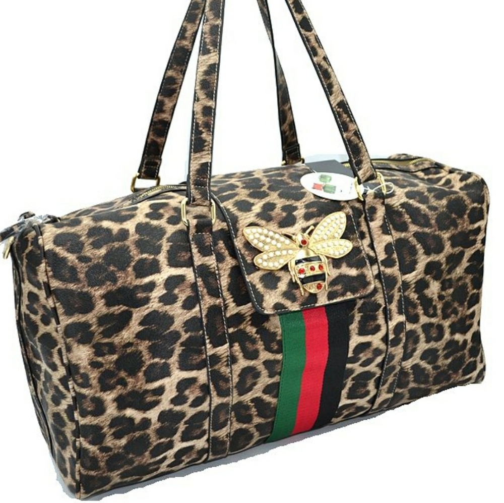 Beige Leopard Print Travel Duffel / Tote Bag